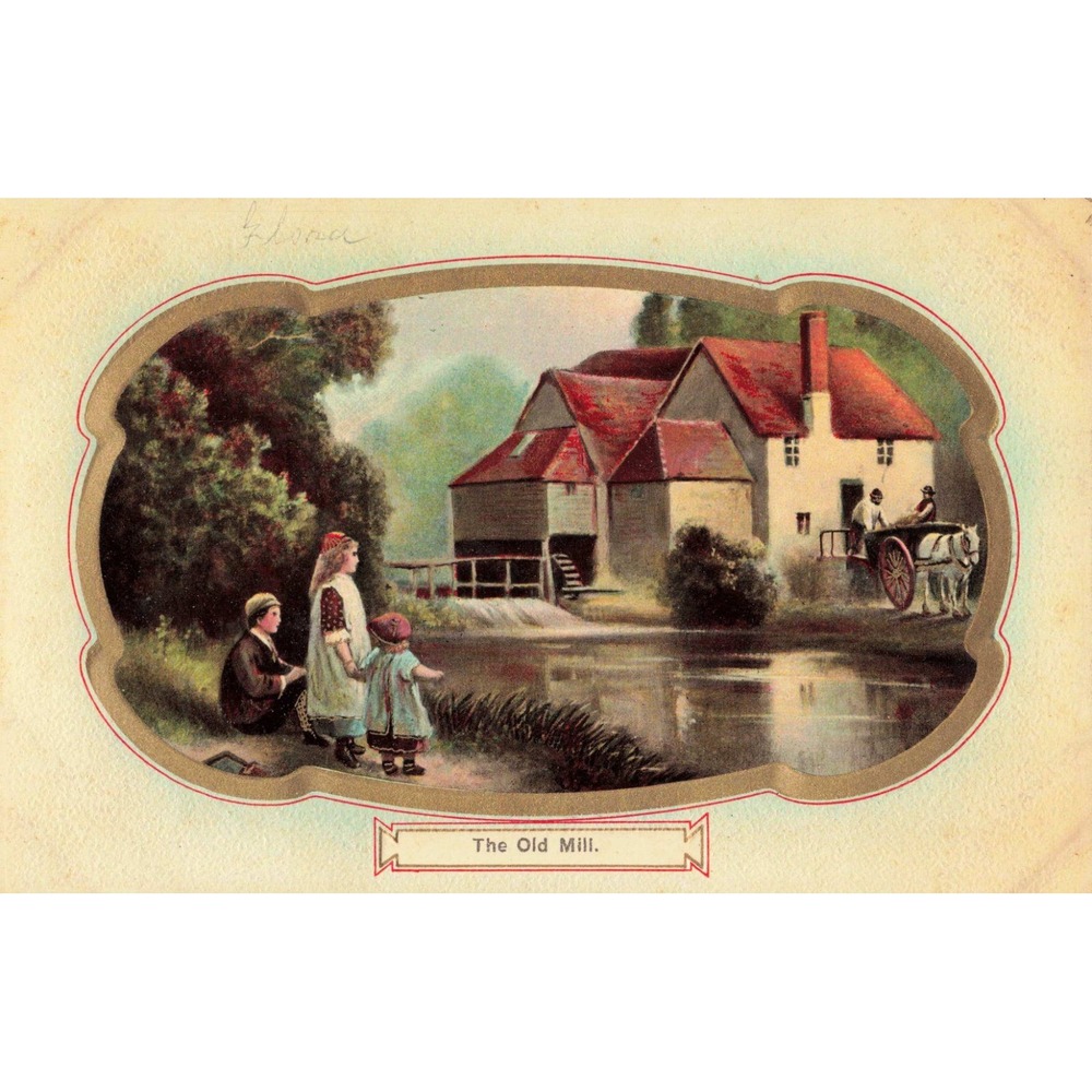 Antique Postcard The Old Mill Serie 3500 Made in Saxony Children Horse Cart VG - Picture 1 of 2